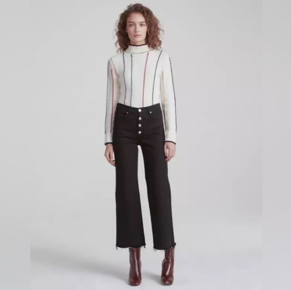 RAG & BONE Jeans Ankle Wide Leg Flared Frayed Hem Raw Button Fly Black Boho 26